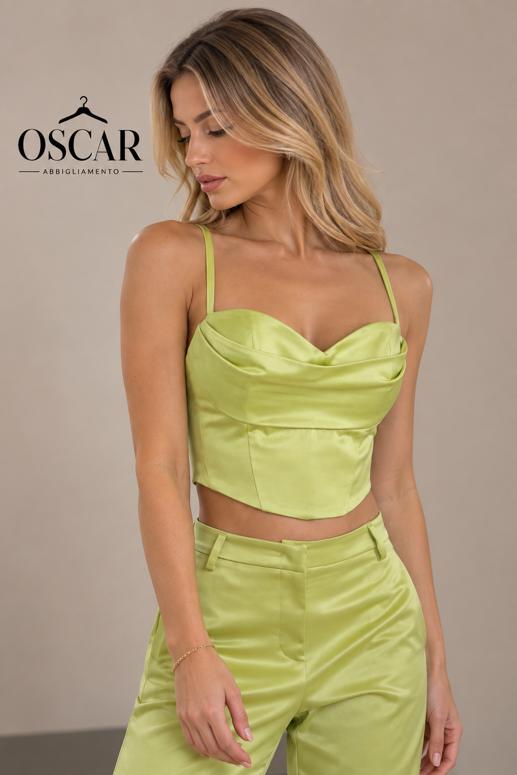 Crop top bustier verde acido con incroci sul retro Silence Limited