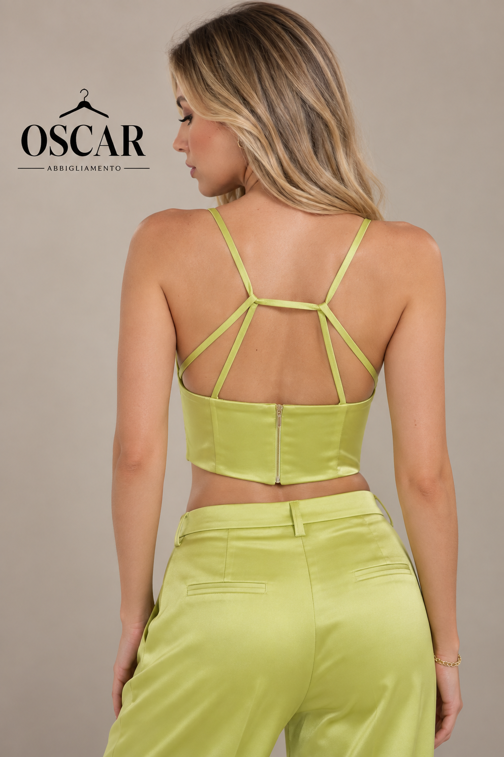 Crop top bustier verde acido con incroci sul retro Silence Limited