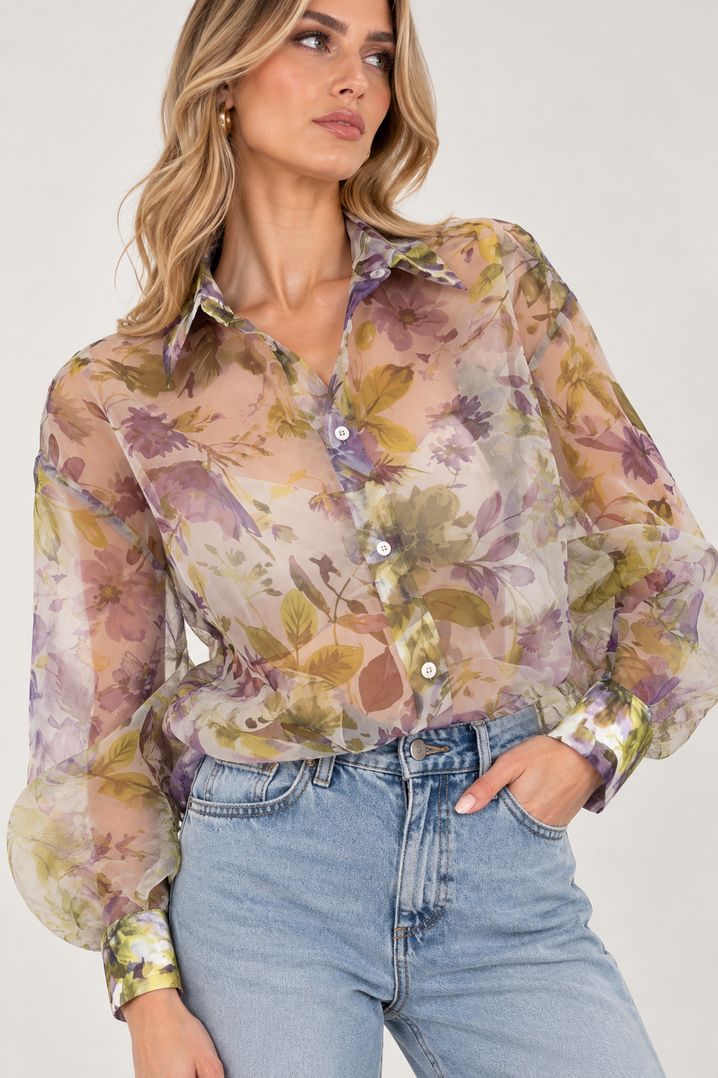 Camicia velata fiori lilla - Silence Limited