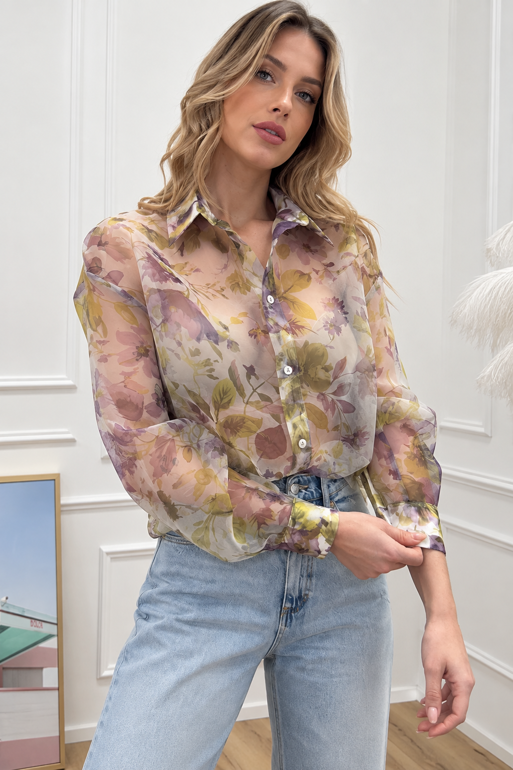 Camicia velata fiori lilla - Silence Limited