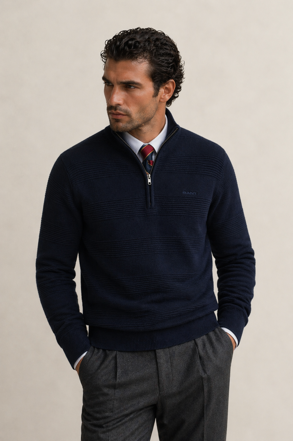 Cardigan con mezza zip in cotone testurizzato Gant