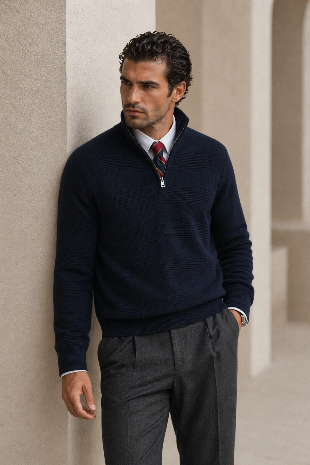 Cardigan con mezza zip in cotone testurizzato Gant