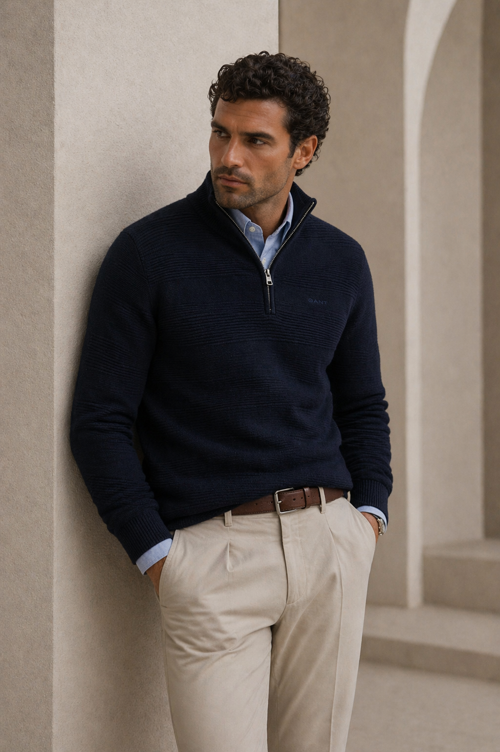 Cardigan con mezza zip in cotone testurizzato Gant