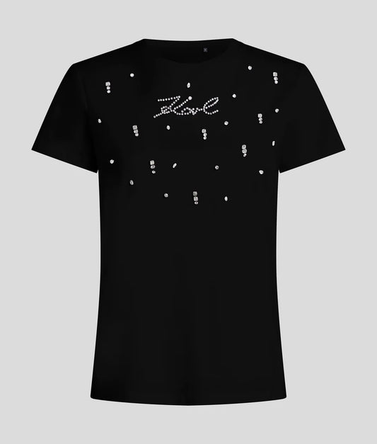 RHINESTONE SIGNATURE T-SHIRT KARL LAGERFELD