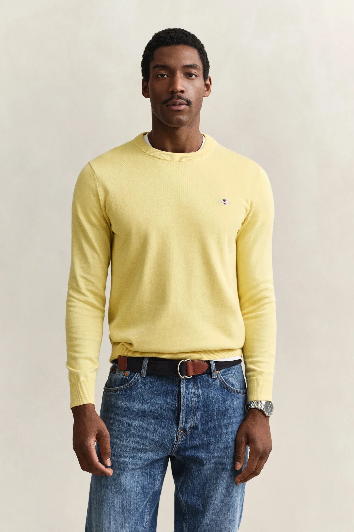 Maglia girocollo giallo in cotone Gant