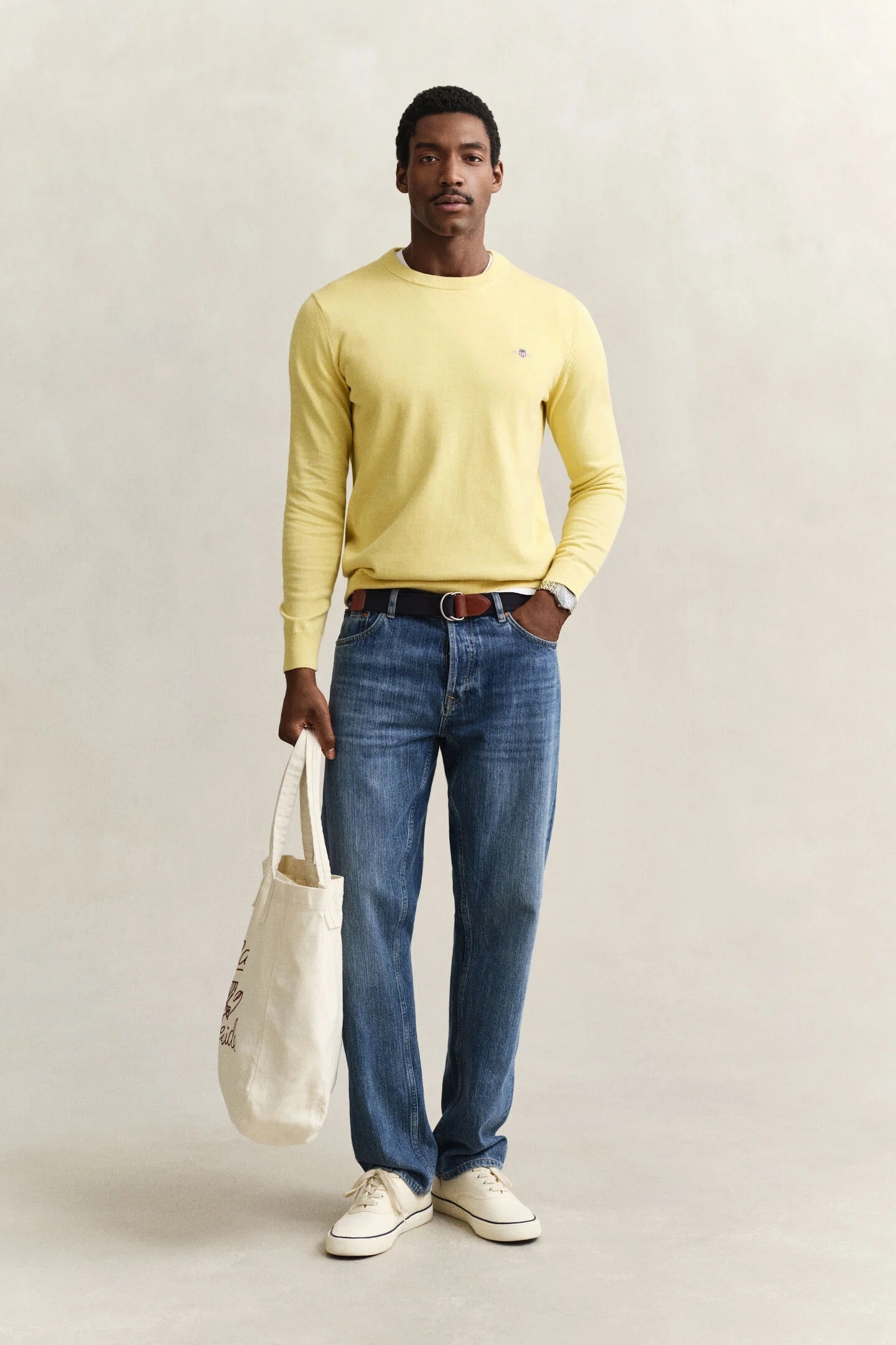 Maglia girocollo giallo in cotone Gant