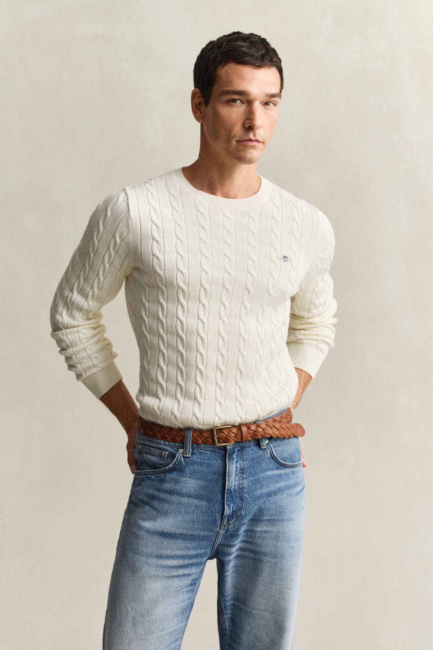 Maglia girocollo in cotone a trecce Gant