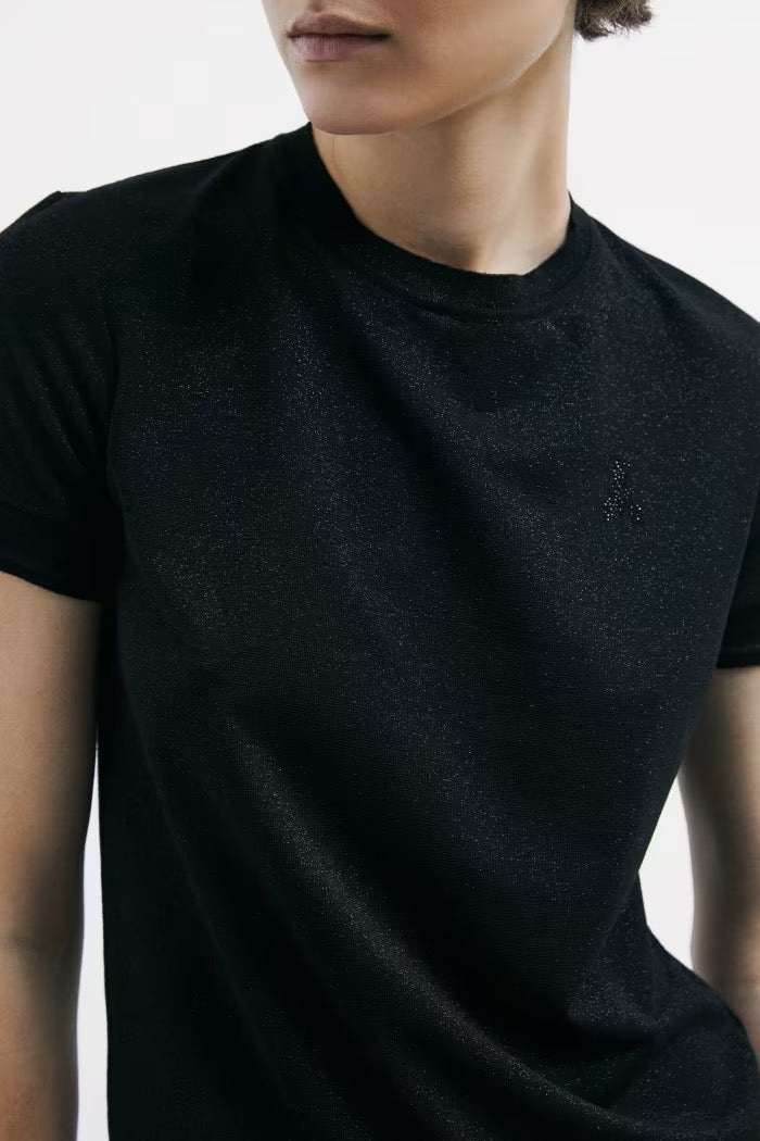 T-shirt in maglia con logo strass Patrizia Pepe