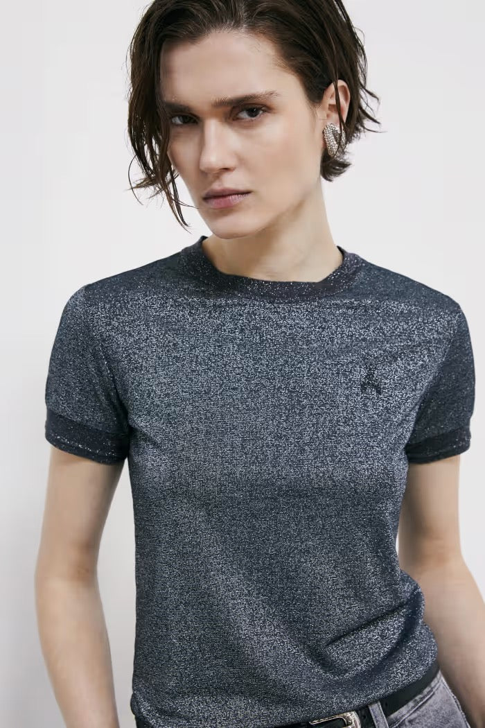 T-shirt in maglia con logo strass Patrizia Pepe