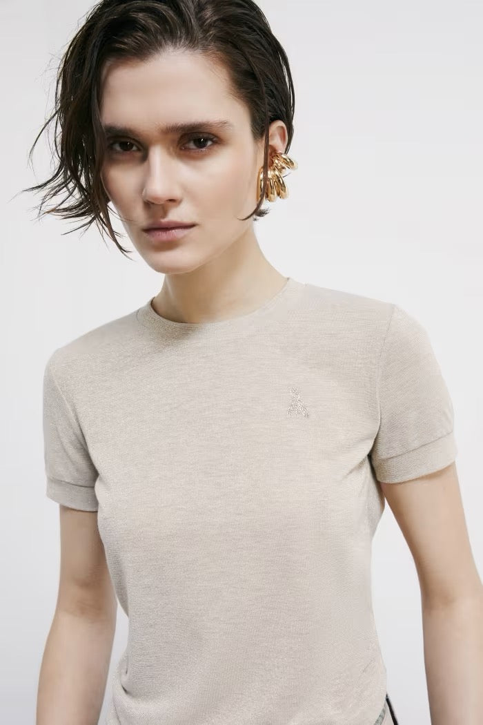 T-shirt in maglia con logo strass Patrizia Pepe