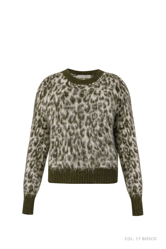 Maglia girocollo in alpaca con fantasia animalier D.Exterior