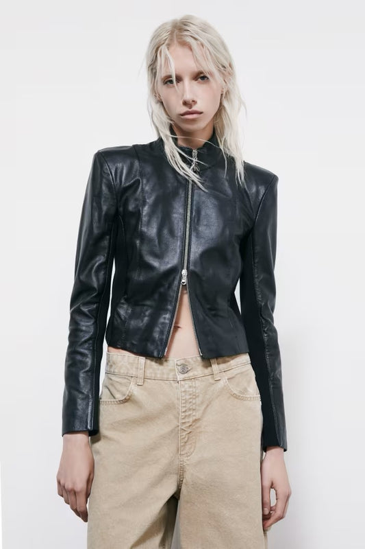 Giacca biker in pelle con inserti in maglia Patrizia Pepe