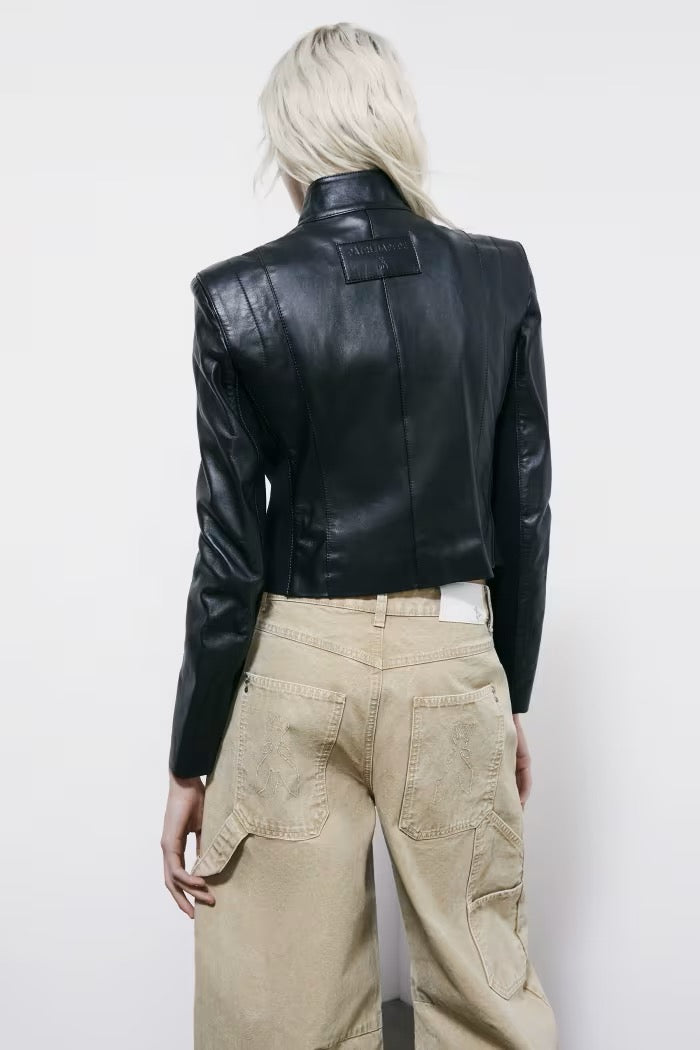 Giacca biker in pelle con inserti in maglia Patrizia Pepe
