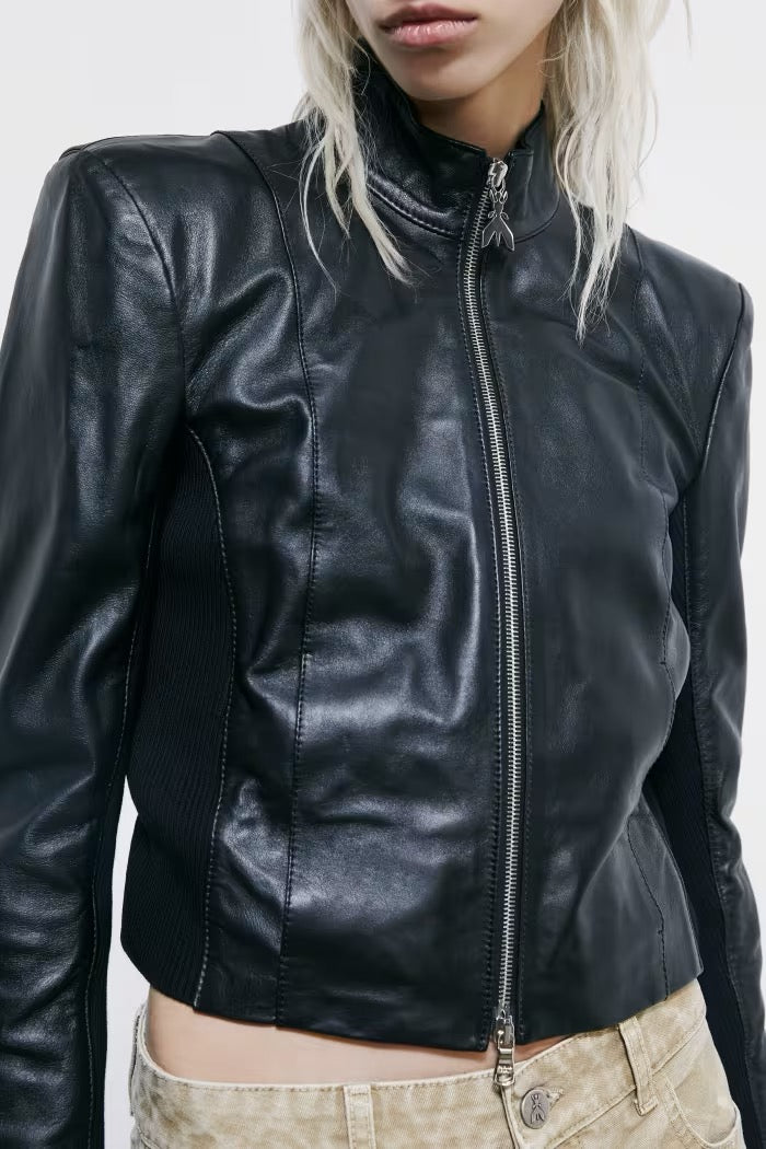 Giacca biker in pelle con inserti in maglia Patrizia Pepe