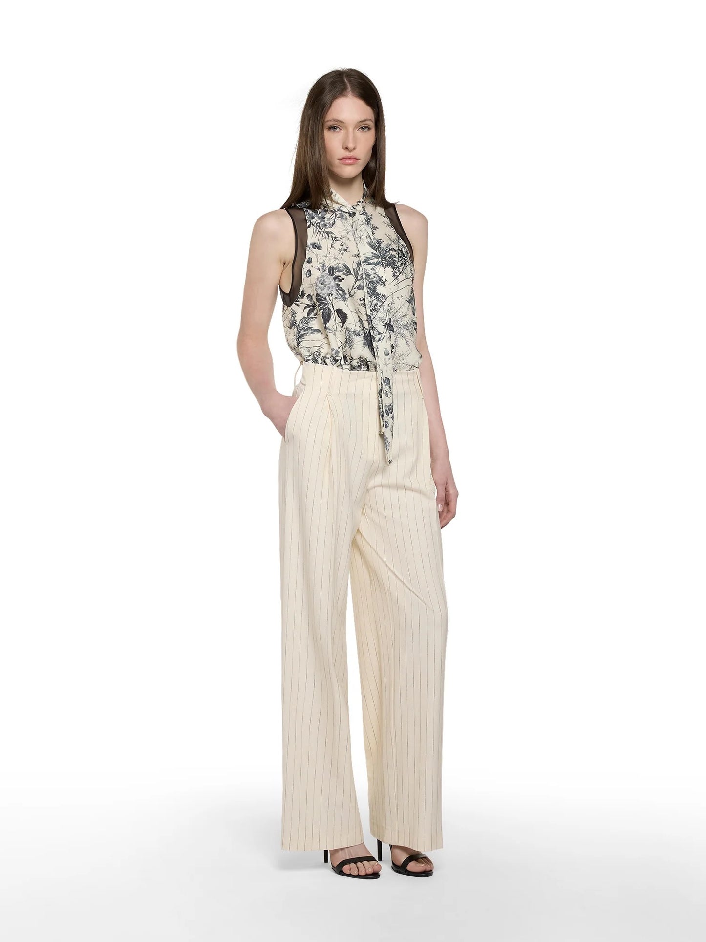 PANTALONE LARGO IN GESSATO CON PIEGA DAVANTI SIMONA CORSELLINI